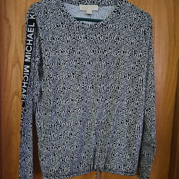 Michael Kors Tops - Michael Kors black and white long sleeve top features a drawstring detail size m
